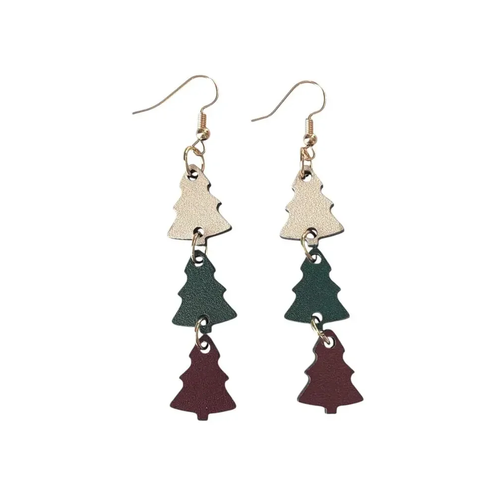 Multicolor Christmas Tree Wood Drop Earrings